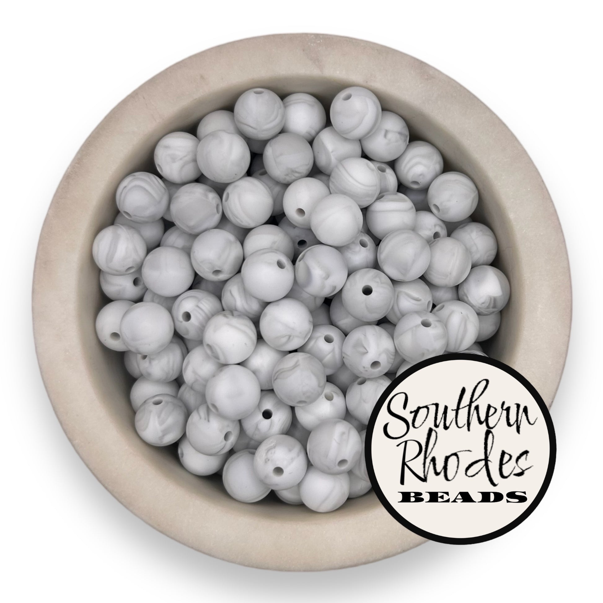 12mm White Marble Silicone Beads